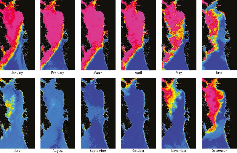 Figure 2.6 Annual cycle in sea ice cover in Baffin Bay and Davis Strait in...