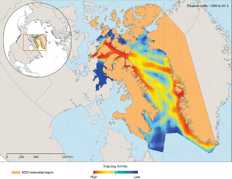 Figure 8.4 Map of the total volume of pleasure craft vessels in the BBDS...